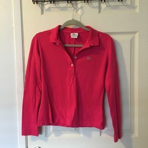 Bright pink Lacoste long sleeve polo